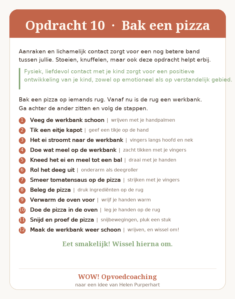 Opdracht 10 | Bak een pizza, een speelse massage-opdracht voor op de rug van je kind